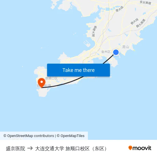 盛京医院 to 大连交通大学 旅顺口校区（东区） map