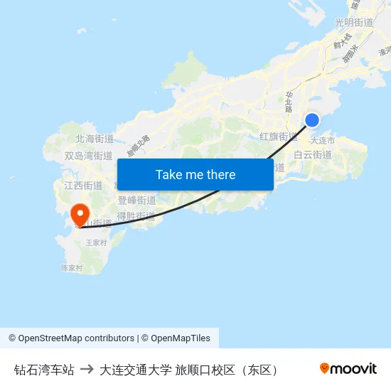 钻石湾车站 to 大连交通大学 旅顺口校区（东区） map