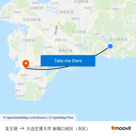 龙王塘 to 大连交通大学 旅顺口校区（东区） map