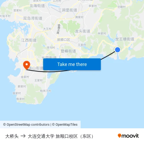 大桥头 to 大连交通大学 旅顺口校区（东区） map
