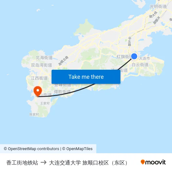 香工街地铁站 to 大连交通大学 旅顺口校区（东区） map