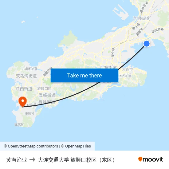 黄海渔业 to 大连交通大学 旅顺口校区（东区） map