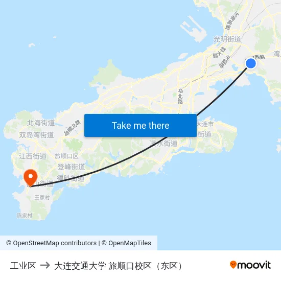 工业区 to 大连交通大学 旅顺口校区（东区） map