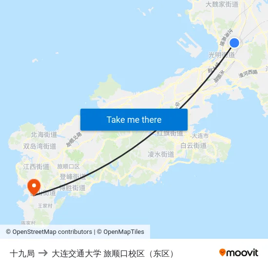 十九局 to 大连交通大学 旅顺口校区（东区） map