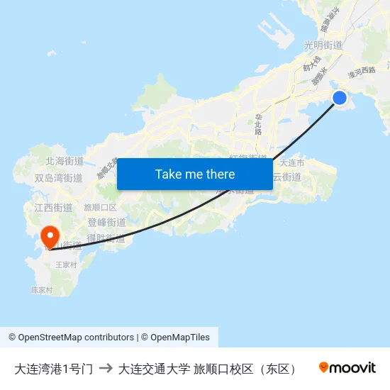 大连湾港1号门 to 大连交通大学 旅顺口校区（东区） map