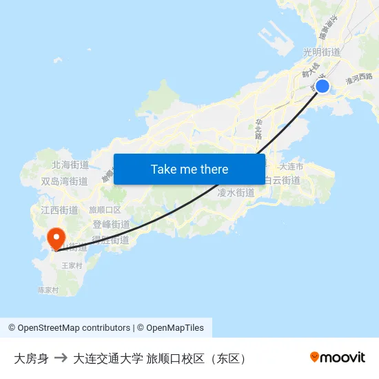 大房身 to 大连交通大学 旅顺口校区（东区） map