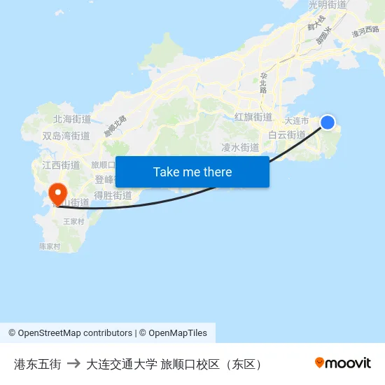 港东五街 to 大连交通大学 旅顺口校区（东区） map