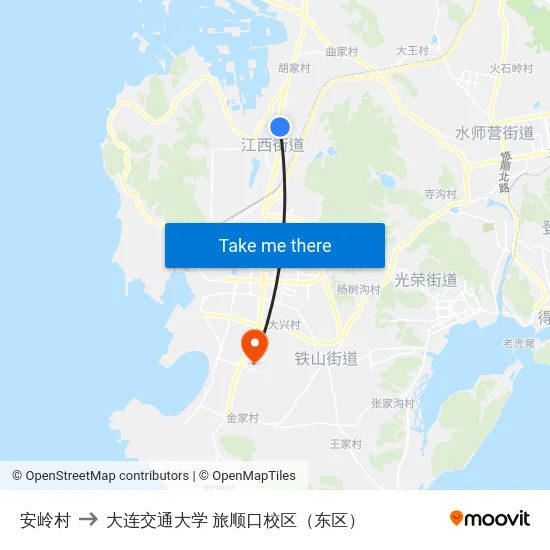 安岭村 to 大连交通大学 旅顺口校区（东区） map