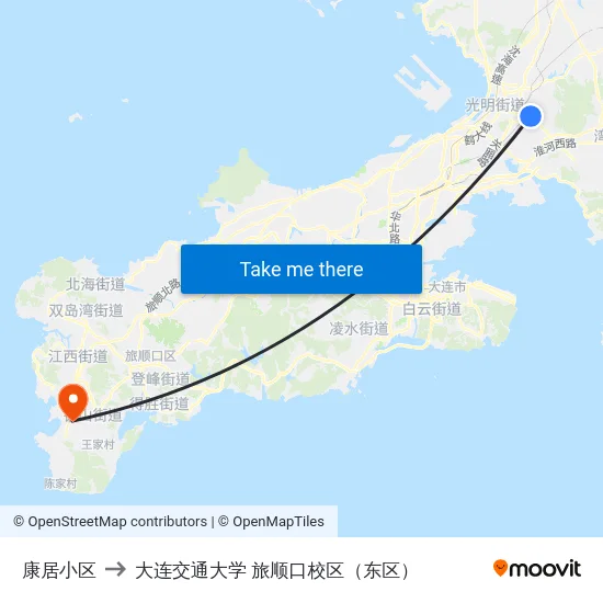 康居小区 to 大连交通大学 旅顺口校区（东区） map