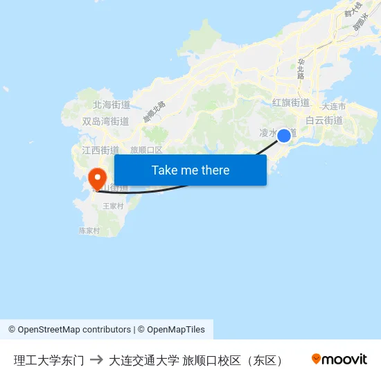理工大学东门 to 大连交通大学 旅顺口校区（东区） map