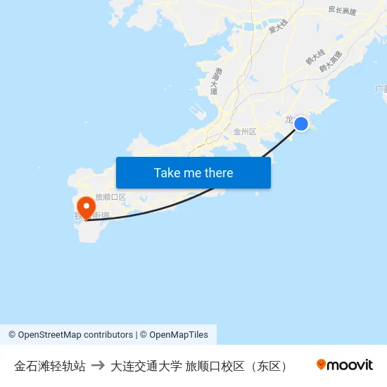 金石滩轻轨站 to 大连交通大学 旅顺口校区（东区） map