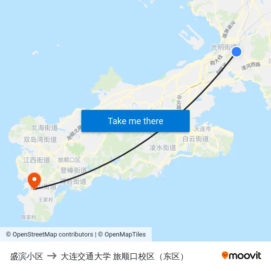 盛滨小区 to 大连交通大学 旅顺口校区（东区） map