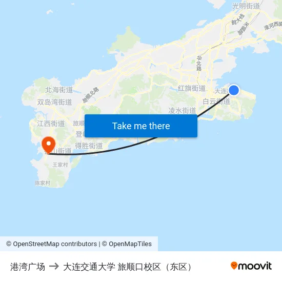 港湾广场 to 大连交通大学 旅顺口校区（东区） map