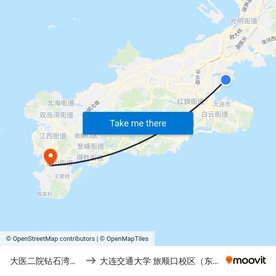 大医二院钻石湾院区 to 大连交通大学 旅顺口校区（东区） map