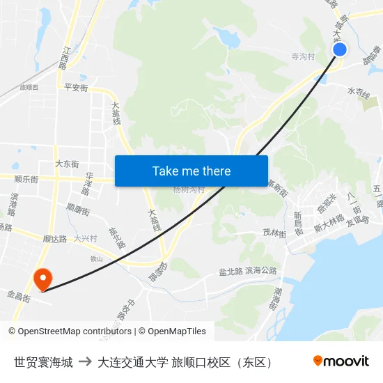 世贸寰海城 to 大连交通大学 旅顺口校区（东区） map