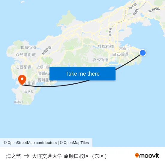 海之韵 to 大连交通大学 旅顺口校区（东区） map