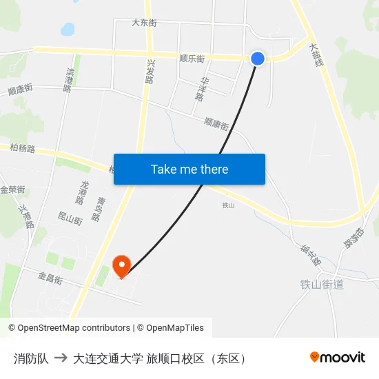 消防队 to 大连交通大学 旅顺口校区（东区） map