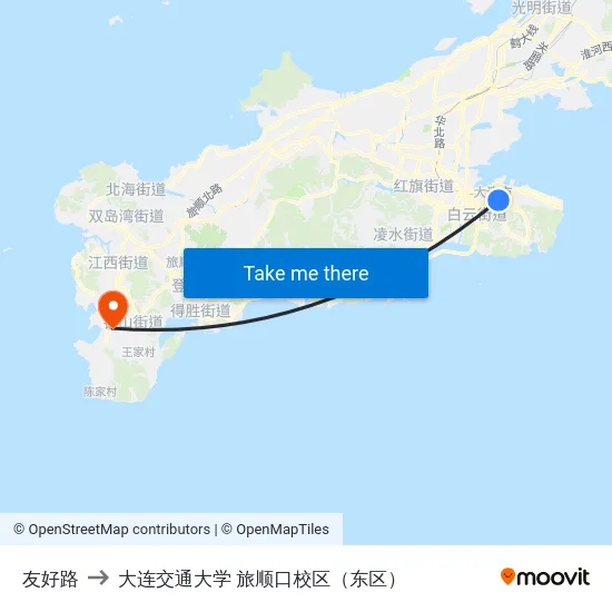 友好路 to 大连交通大学 旅顺口校区（东区） map
