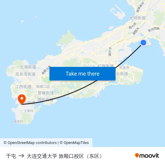 于屯 to 大连交通大学 旅顺口校区（东区） map