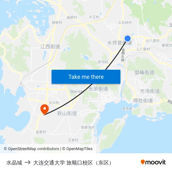 水晶城 to 大连交通大学 旅顺口校区（东区） map