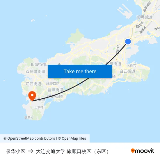 泉华小区 to 大连交通大学 旅顺口校区（东区） map