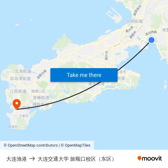 大连渔港 to 大连交通大学 旅顺口校区（东区） map