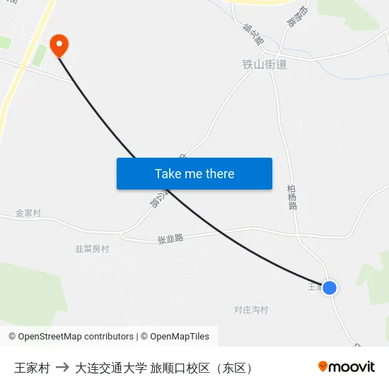 王家村 to 大连交通大学 旅顺口校区（东区） map