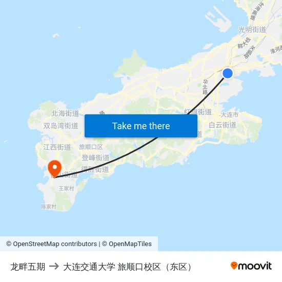 龙畔五期 to 大连交通大学 旅顺口校区（东区） map