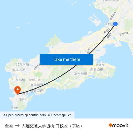 金座 to 大连交通大学 旅顺口校区（东区） map
