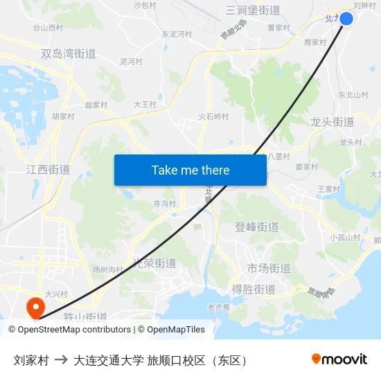 刘家村 to 大连交通大学 旅顺口校区（东区） map