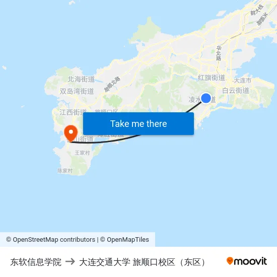 东软信息学院 to 大连交通大学 旅顺口校区（东区） map