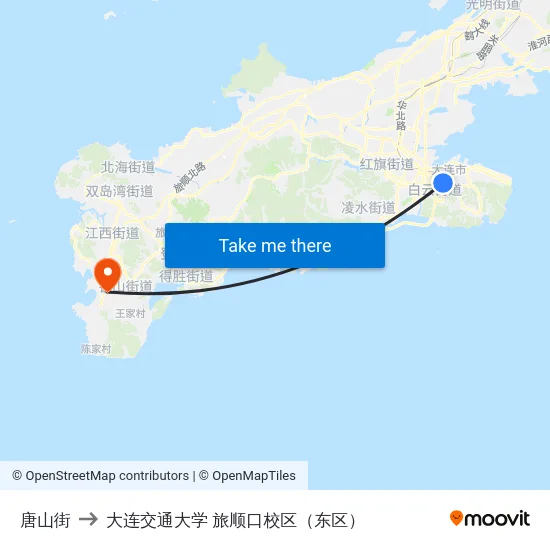唐山街 to 大连交通大学 旅顺口校区（东区） map