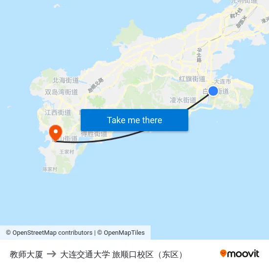 教师大厦 to 大连交通大学 旅顺口校区（东区） map