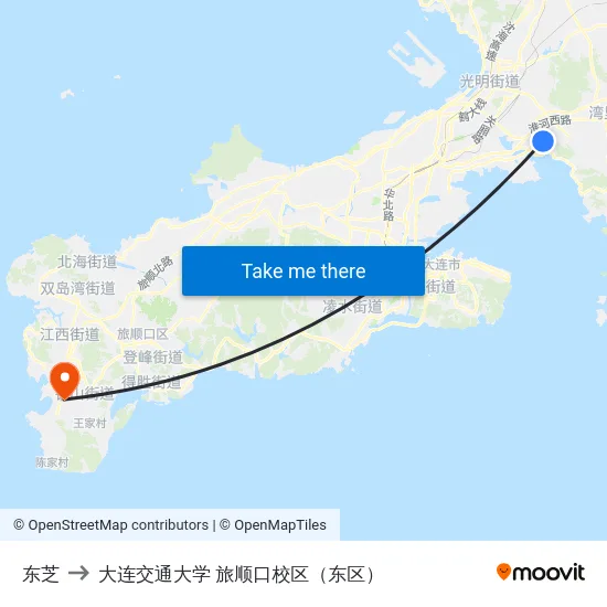 东芝 to 大连交通大学 旅顺口校区（东区） map