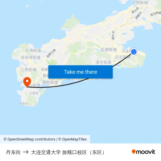 丹东街 to 大连交通大学 旅顺口校区（东区） map