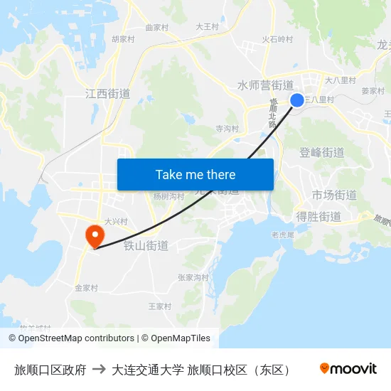 旅顺口区政府 to 大连交通大学 旅顺口校区（东区） map