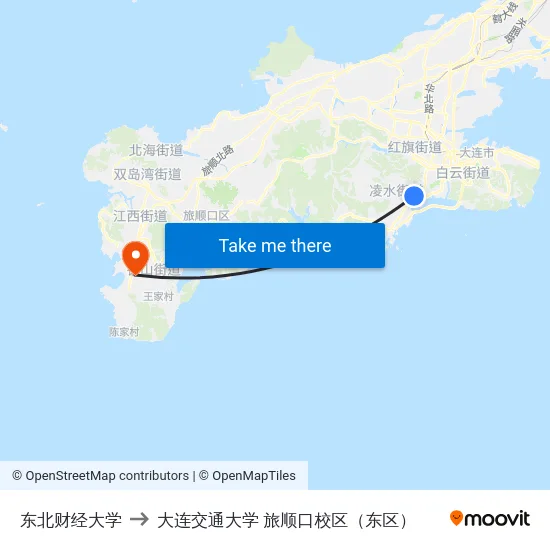 东北财经大学 to 大连交通大学 旅顺口校区（东区） map