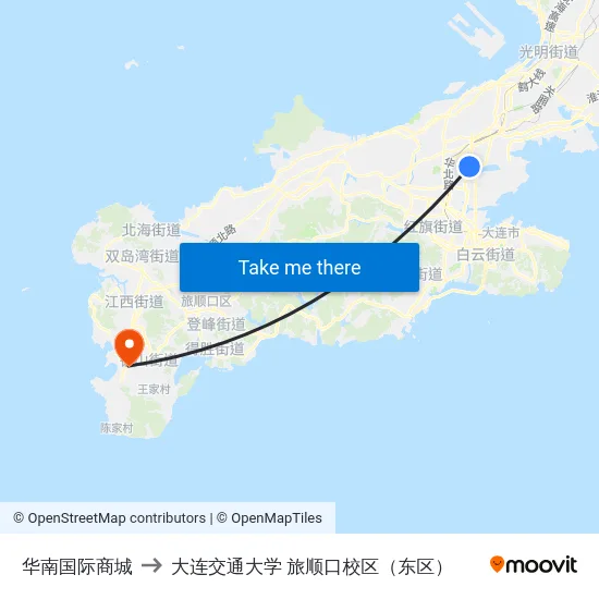 华南国际商城 to 大连交通大学 旅顺口校区（东区） map