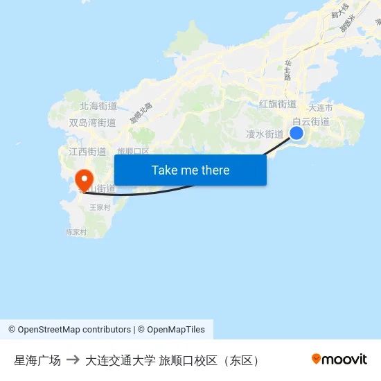 星海广场 to 大连交通大学 旅顺口校区（东区） map