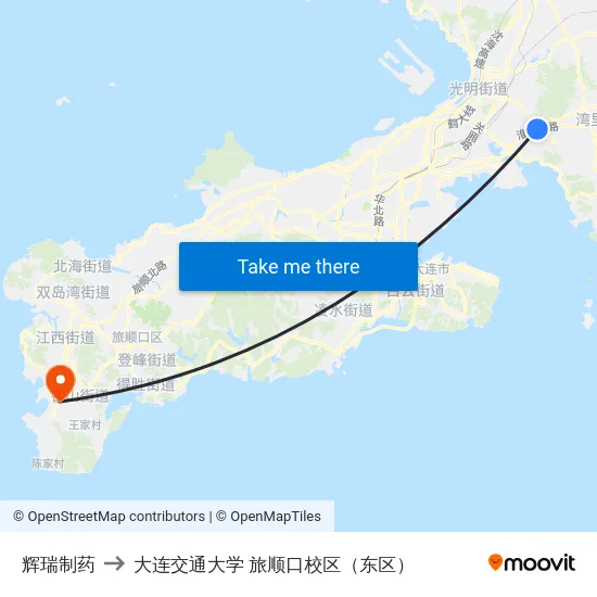 辉瑞制药 to 大连交通大学 旅顺口校区（东区） map