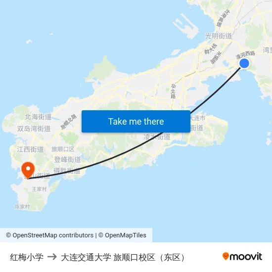 红梅小学 to 大连交通大学 旅顺口校区（东区） map