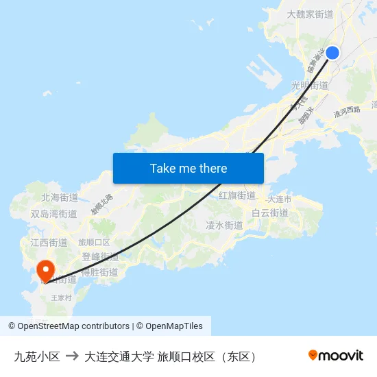 九苑小区 to 大连交通大学 旅顺口校区（东区） map