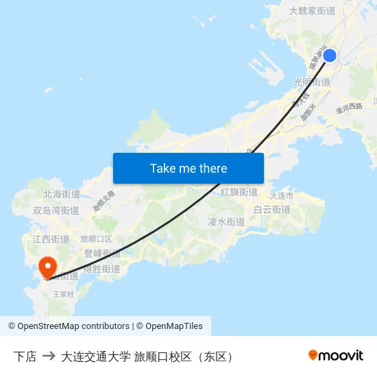 下店 to 大连交通大学 旅顺口校区（东区） map