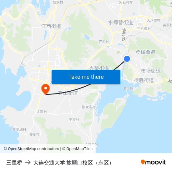 三里桥 to 大连交通大学 旅顺口校区（东区） map