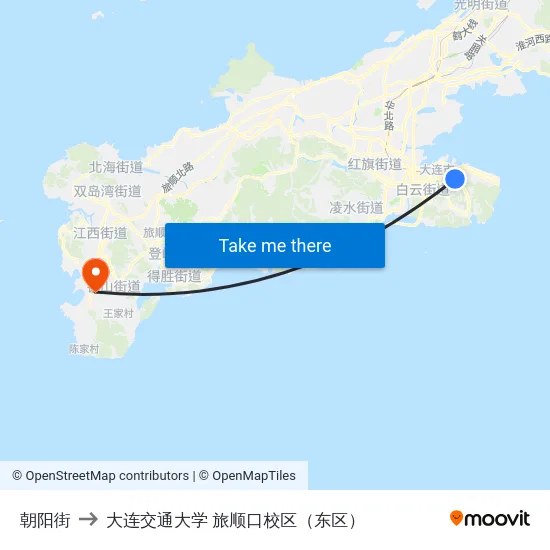 朝阳街 to 大连交通大学 旅顺口校区（东区） map