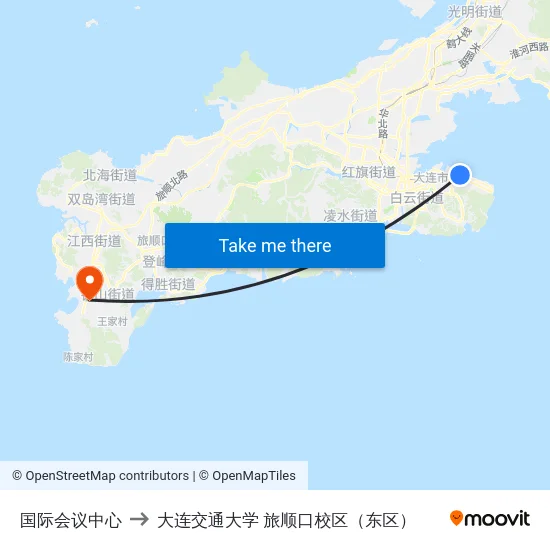 国际会议中心 to 大连交通大学 旅顺口校区（东区） map