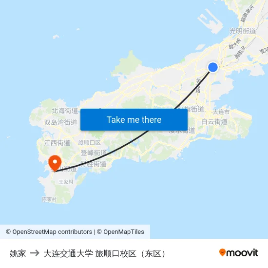 姚家 to 大连交通大学 旅顺口校区（东区） map