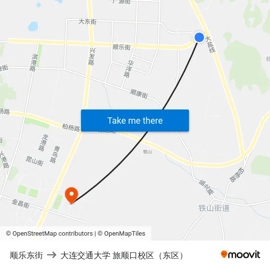 顺乐东街 to 大连交通大学 旅顺口校区（东区） map