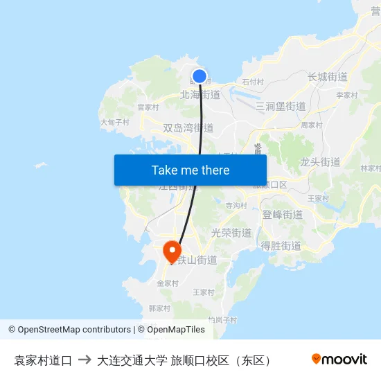 袁家村道口 to 大连交通大学 旅顺口校区（东区） map