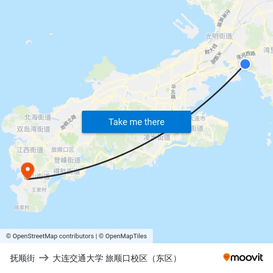抚顺街 to 大连交通大学 旅顺口校区（东区） map